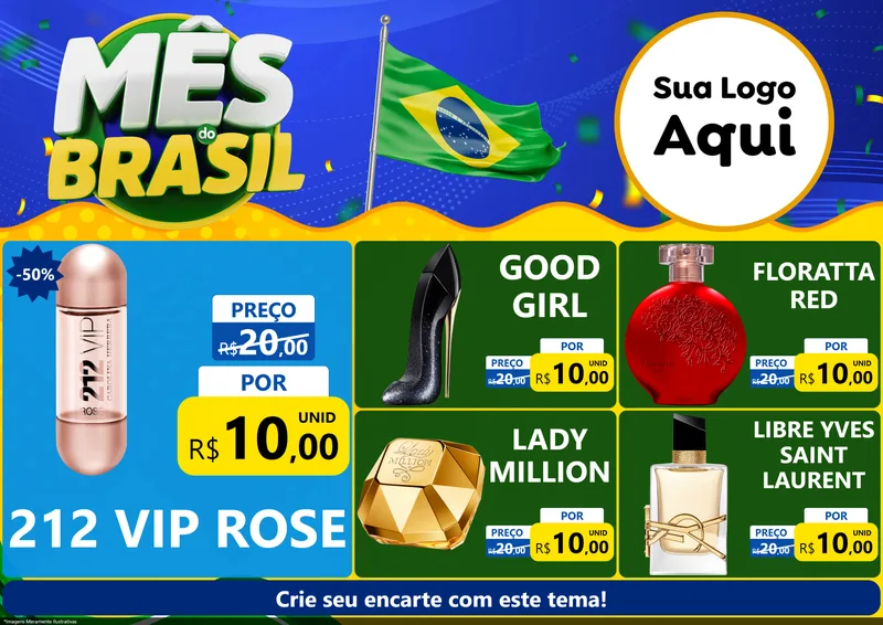 Modelo de Encarte para Encarte A4 Horizontal com o tema Mês do Brasil para Perfumes