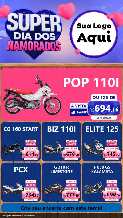 Modelo de Rede Social para Stories com o tema Super Dia dos Namorados para Concessionaria de Motos