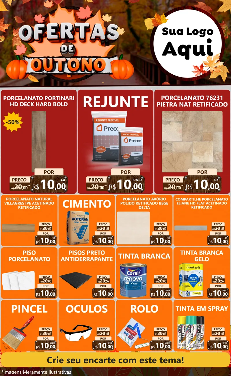 Modelo de Encarte para Encarte Grande com o tema Ofertas de Outono para Pisos e revestimentos