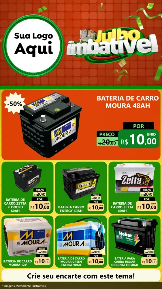Modelo de Rede Social para Stories com o tema Julho Imbatível para Baterias Elétricas