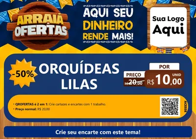 Modelo de Cartaz para Cartaz A4 Horizontal com o tema Arraiá de Ofertas - Junina para Floricultura e jardim