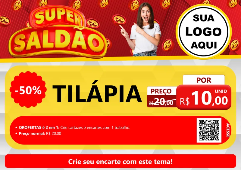 Modelo de Cartaz para Cartaz A4 Horizontal com o tema Super Saldão para Peixaria