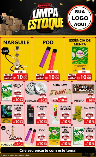 Modelo de Encarte para Encarte Grande com o tema Operação Limpa Estoque para Tabacaria