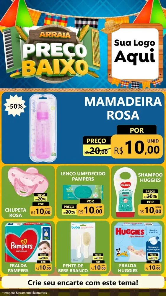 Modelo de Rede Social para Stories com o tema Arraiá de Preço Baixo - Junina para Bebês