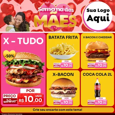 Modelo de Rede Social para Feed Facebook com o tema Semana Das Mães para Hamburgueria