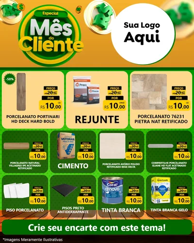 Modelo de Rede Social para Feed Instagram com o tema Especial Mês do Cliente para Pisos e revestimentos