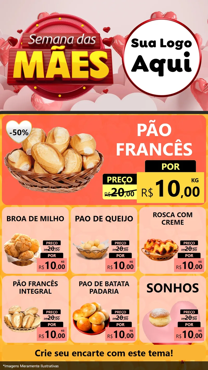 Modelo de Rede Social para Stories com o tema Semana das Mães para Padaria