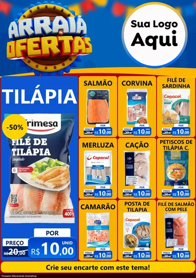 Modelo de Encarte para Encarte A4 Vertical com o tema Arraiá de Ofertas - Junina para Peixaria