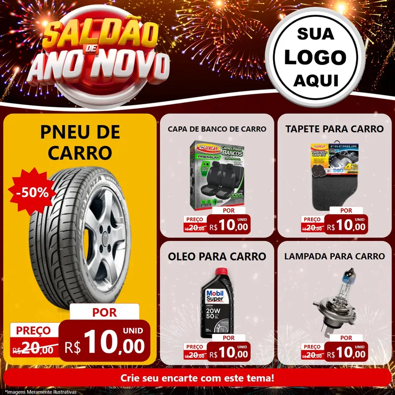 Modelo de Rede Social para Feed Facebook com o tema Saldão de Ano Novo para Auto peças