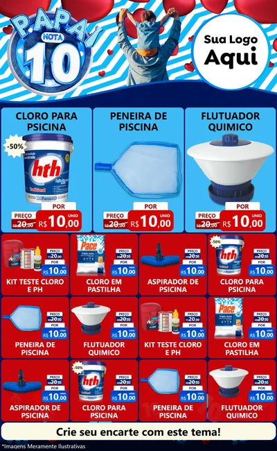Modelo de Encarte para Encarte Grande com o tema Papai Nota 10 para Produtos para Piscina