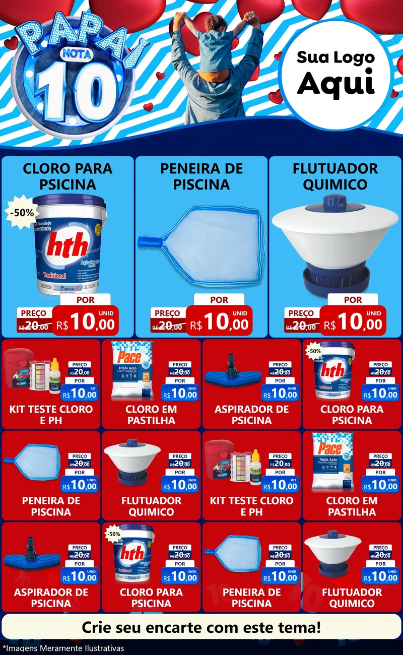 Modelo de Encarte para Encarte Grande com o tema Papai Nota 10 para Produtos para Piscina