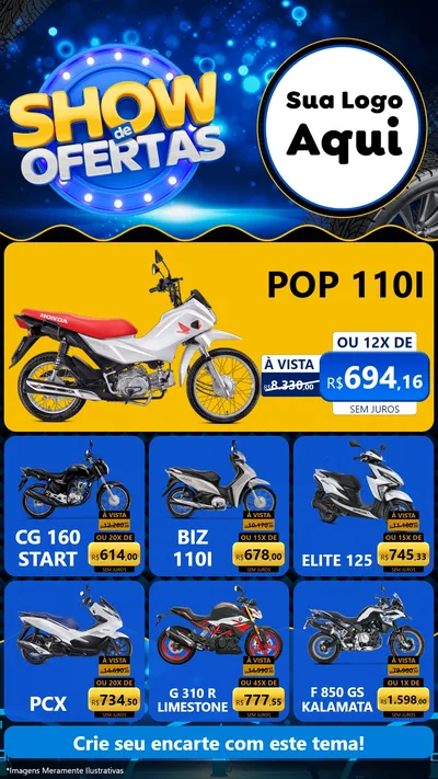 Modelo de Rede Social para Stories com o tema Show de Ofertas para Concessionaria de Motos