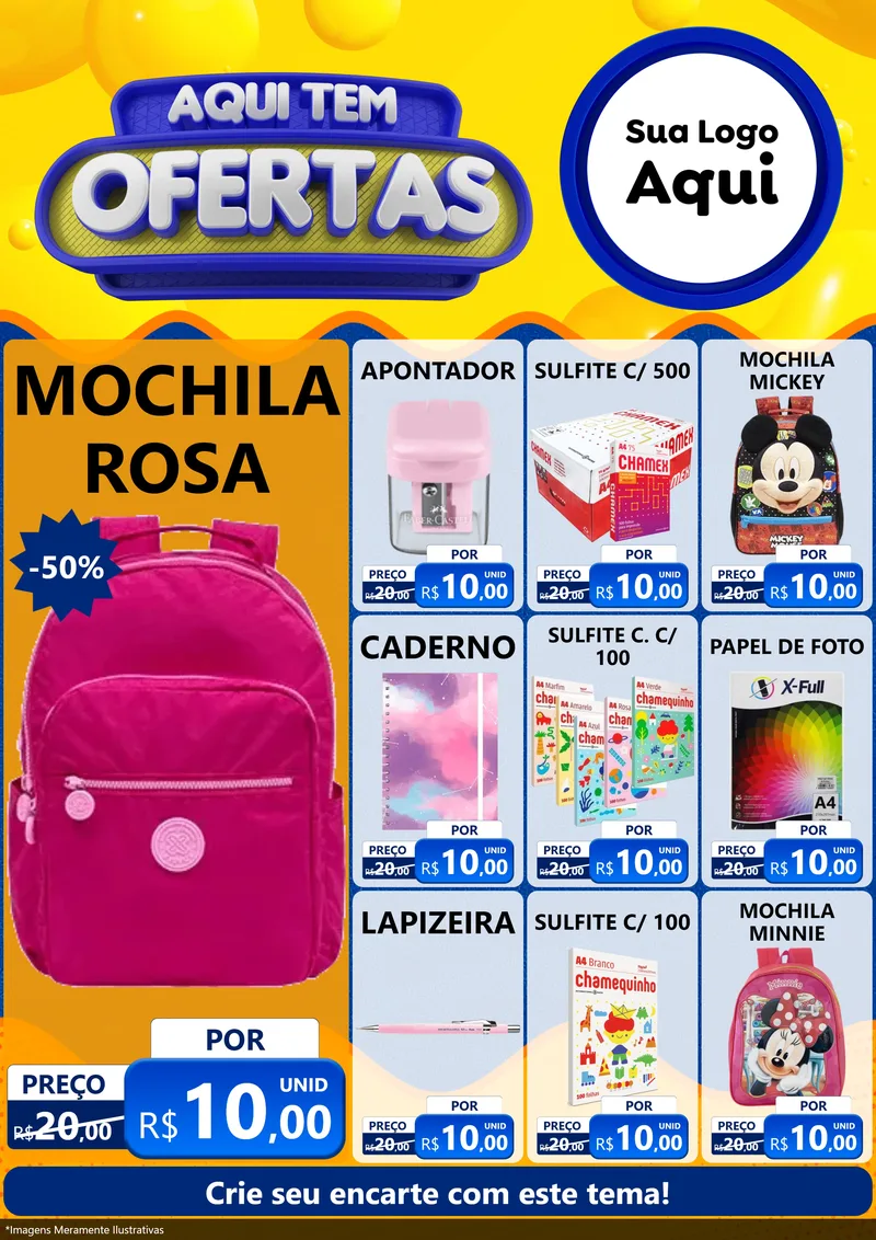 Modelo de Encarte para Encarte A4 Vertical com o tema Aqui Tem Ofertas para Papelaria