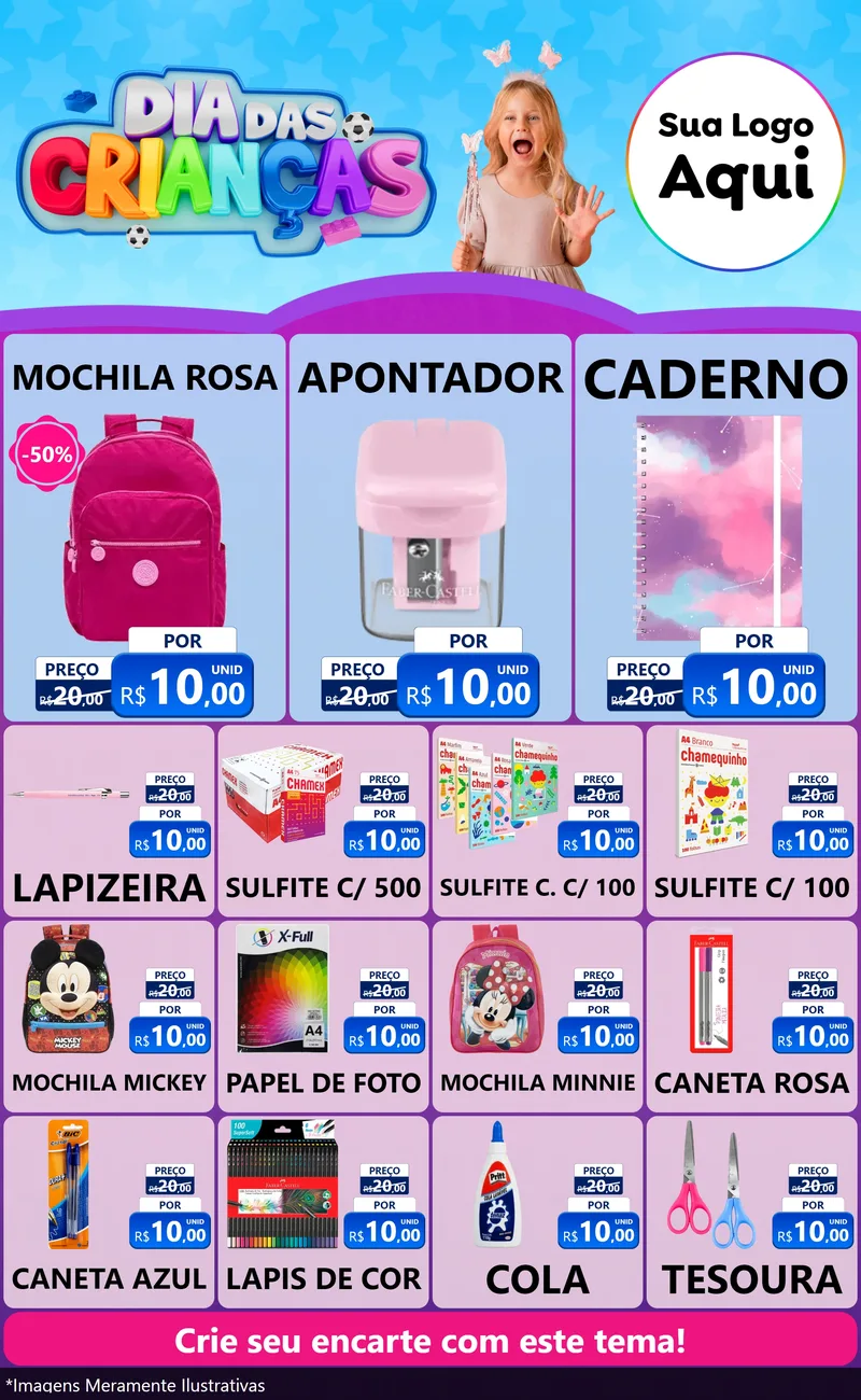 Modelo de Encarte para Encarte Grande com o tema Dia Das Crianças para Papelaria