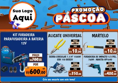 Modelo de Encarte para Encarte A4 Horizontal com o tema Promoção Páscoa para Maquinas e Ferramentas