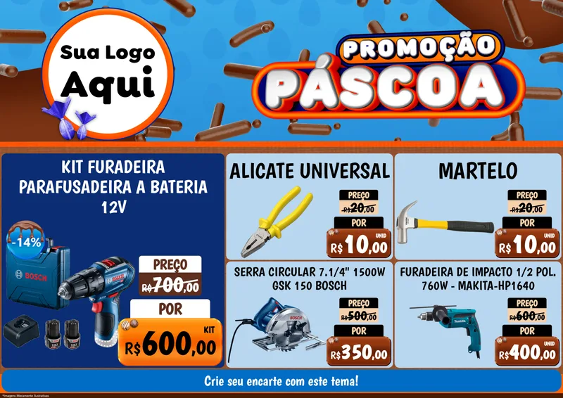 Modelo de Encarte para Encarte A4 Horizontal com o tema Promoção Páscoa para Maquinas e Ferramentas