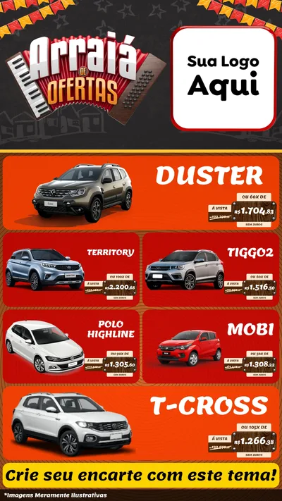 Modelo de TV para TV Vertical com o tema Arraiá de Ofertas - Junina para Concessionaria de Carros