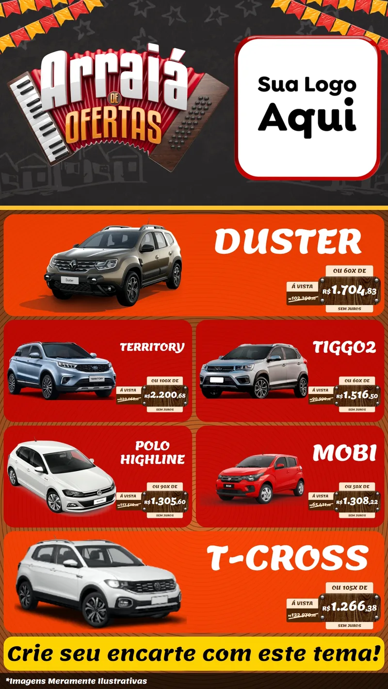 Modelo de TV para TV Vertical com o tema Arraiá de Ofertas - Junina para Concessionaria de Carros