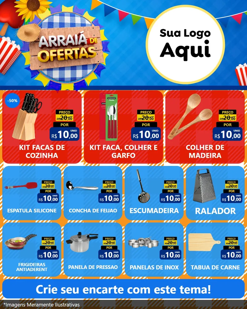 Modelo de Rede Social para Feed Instagram com o tema Arraiá de Ofertas para Utilidades Domésticas