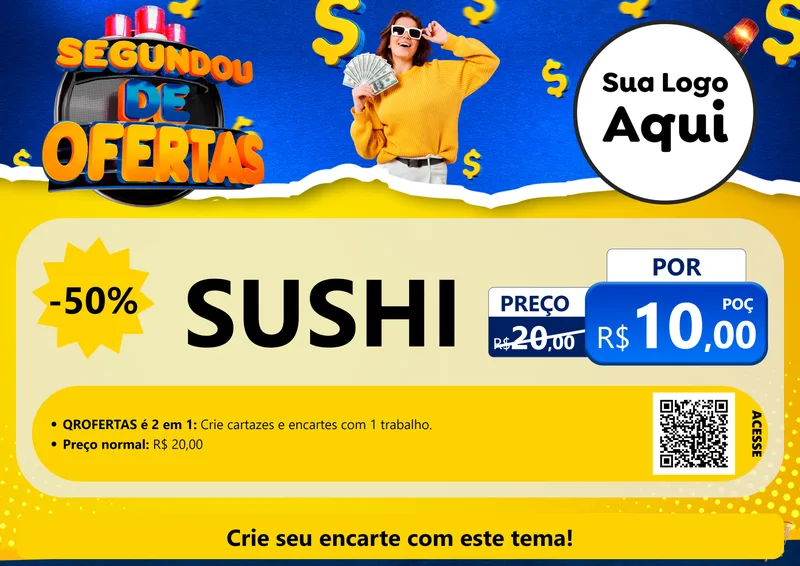 Modelo de Cartaz para Cartaz A4 Horizontal com o tema Segundou de Ofertas para Comida japonesa