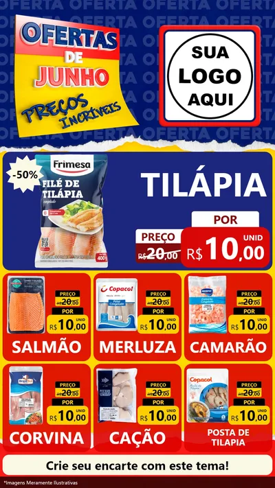 Modelo de Rede Social para Stories com o tema Ofertas de Junho - Preços Incríveis para Peixaria