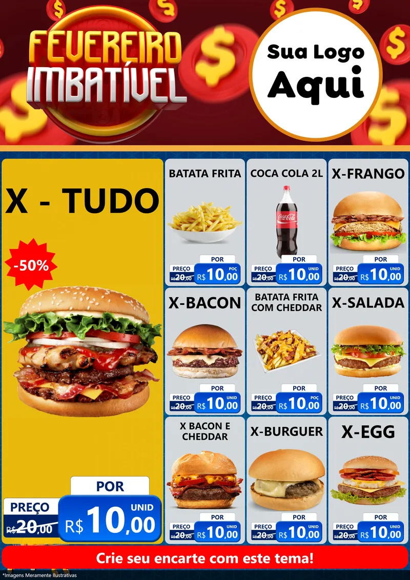 Modelo de Encarte para Encarte A4 Vertical com o tema Fevereiro Imbatível para Hamburgueria