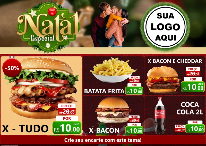 Modelo de Encarte para Encarte A4 Horizontal com o tema Natal Especial para Hamburgueria