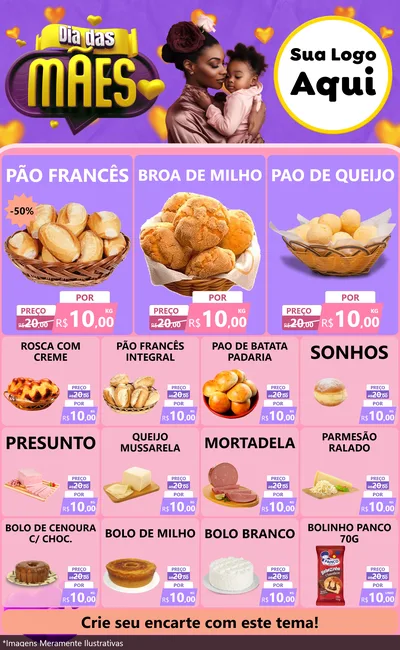 Modelo de Encarte para Encarte Grande com o tema Dia das Mães para Padaria