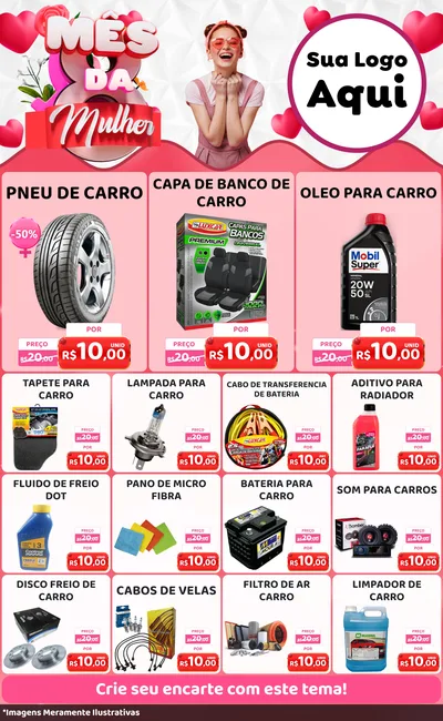Modelo de Encarte para Encarte Grande com o tema Mês da Mulher para Auto peças