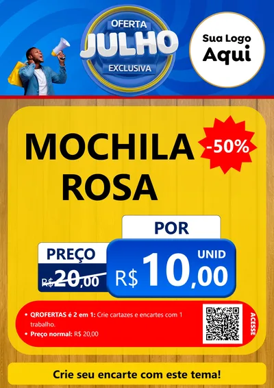 Modelo de Cartaz para Cartaz A4 Vertical com o tema Oferta Exclusiva, Julho para Papelaria