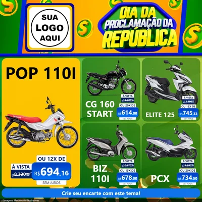 Modelo de Rede Social para Feed Facebook com o tema Dia Da Proclamação da República para Concessionaria de Motos
