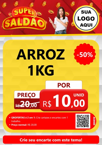 Modelo de Cartaz para Cartaz A4 Vertical com o tema Super Saldão para Supermercado