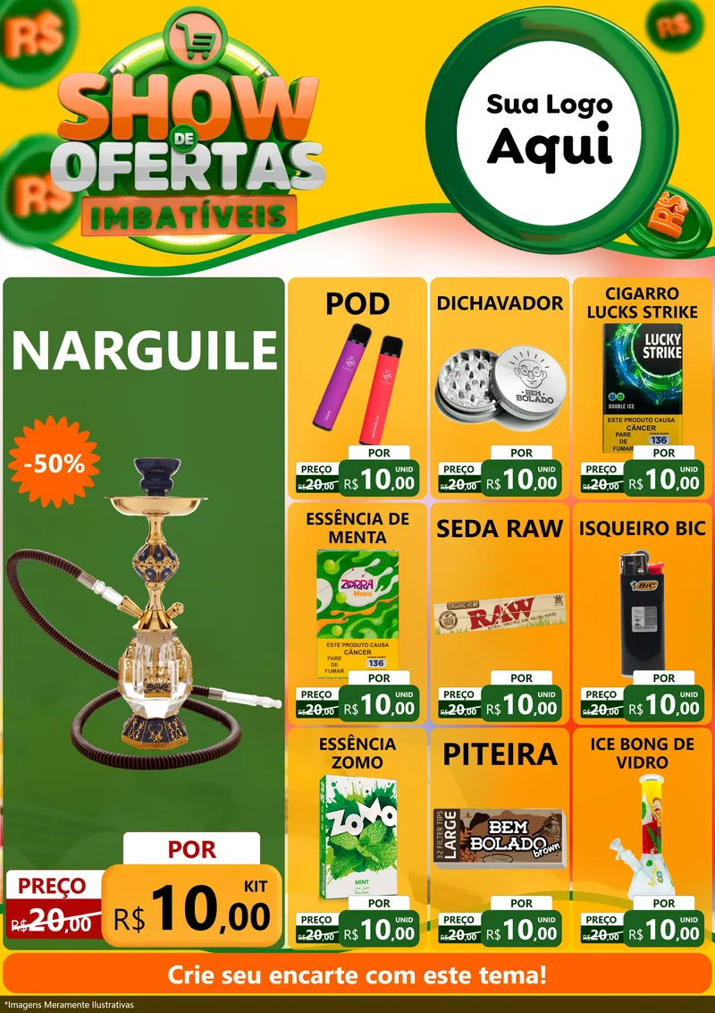 Modelo de Encarte para Encarte A4 Vertical com o tema Show de Ofertas Imbatíveis para Tabacaria