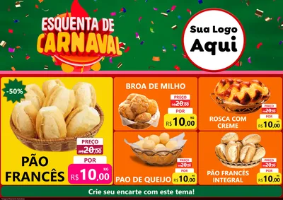 Modelo de Encarte para Encarte A4 Horizontal com o tema Esquenta de Carnaval para Padaria
