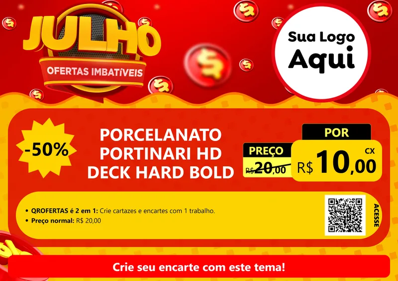 Modelo de Cartaz para Cartaz A4 Horizontal com o tema Julho Ofertas Imbatíveis para Pisos e revestimentos