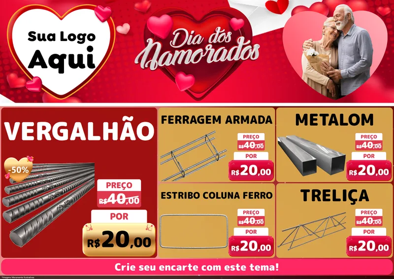Modelo de Encarte para Encarte A4 Horizontal com o tema Dia Dos Namorados para Ferragens