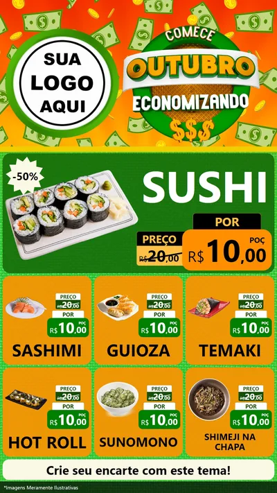 Modelo de Rede Social para Stories com o tema Comece Outubro Economizando para Comida japonesa