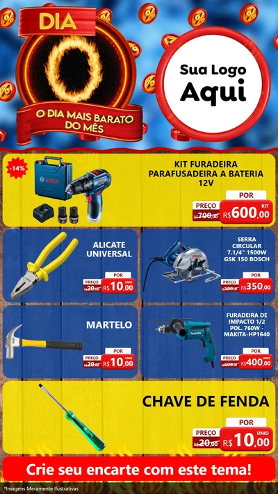 Modelo de TV para TV Vertical com o tema Dia O - O Dia Mais Barato Do Mês para Maquinas e Ferramentas