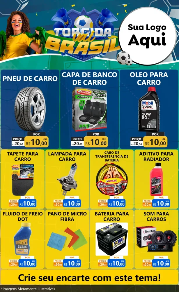 Modelo de Encarte para Encarte Grande com o tema Torcida Vai Brasil - Copa para Auto peças