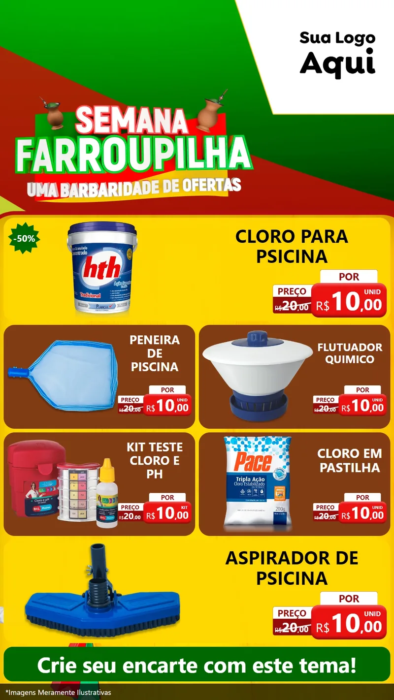 Modelo de TV para TV Vertical com o tema Semana Farroupilha - Uma Barbaridade de Ofertas para Produtos para Piscina