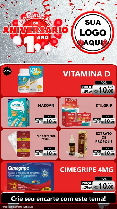 Modelo de TV para TV Vertical com o tema Promoção de Aniversário - 1 Ano para Farmácia
