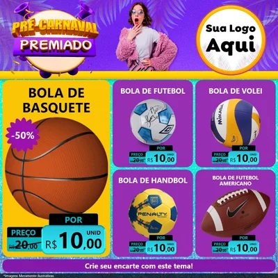 Modelo de Rede Social para Feed Facebook com o tema Pré-Carnaval Premiado para Artigos Esportivos