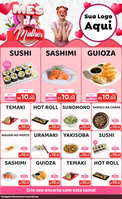 Modelo de Encarte para Encarte Grande com o tema Mês da Mulher para Comida japonesa