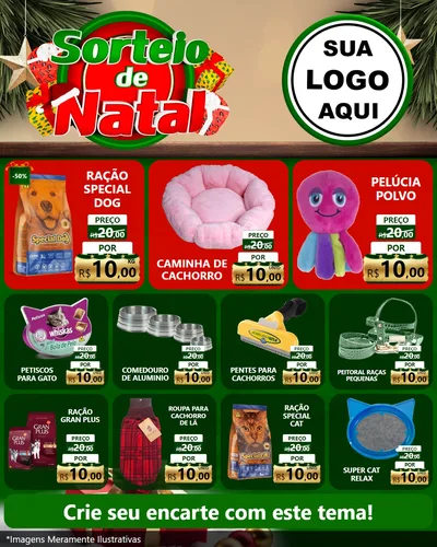 Modelo de Rede Social para Feed Instagram com o tema Sorteio de Natal para Pet Shop