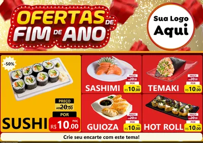 Modelo de Encarte para Encarte A4 Horizontal com o tema Ofertas de Fim de Ano para Comida japonesa