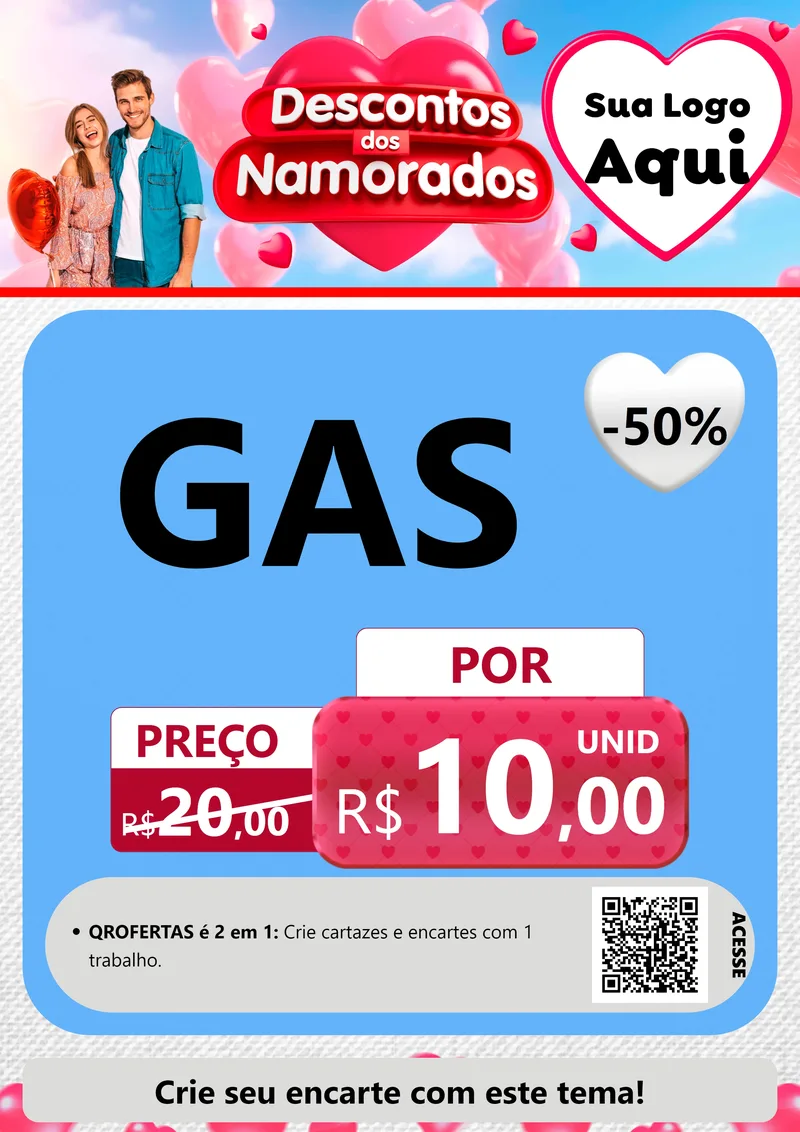 Modelo de Cartaz para Cartaz A4 Vertical com o tema Descontos dos Namorados para Água e gás