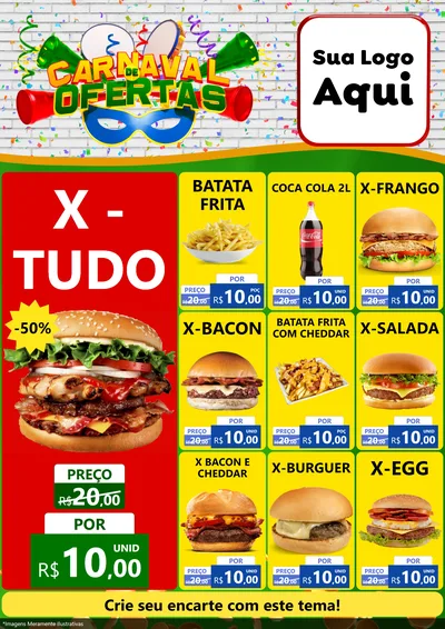 Modelo de Encarte para Encarte A4 Vertical com o tema Carnaval de Ofertas para Hamburgueria