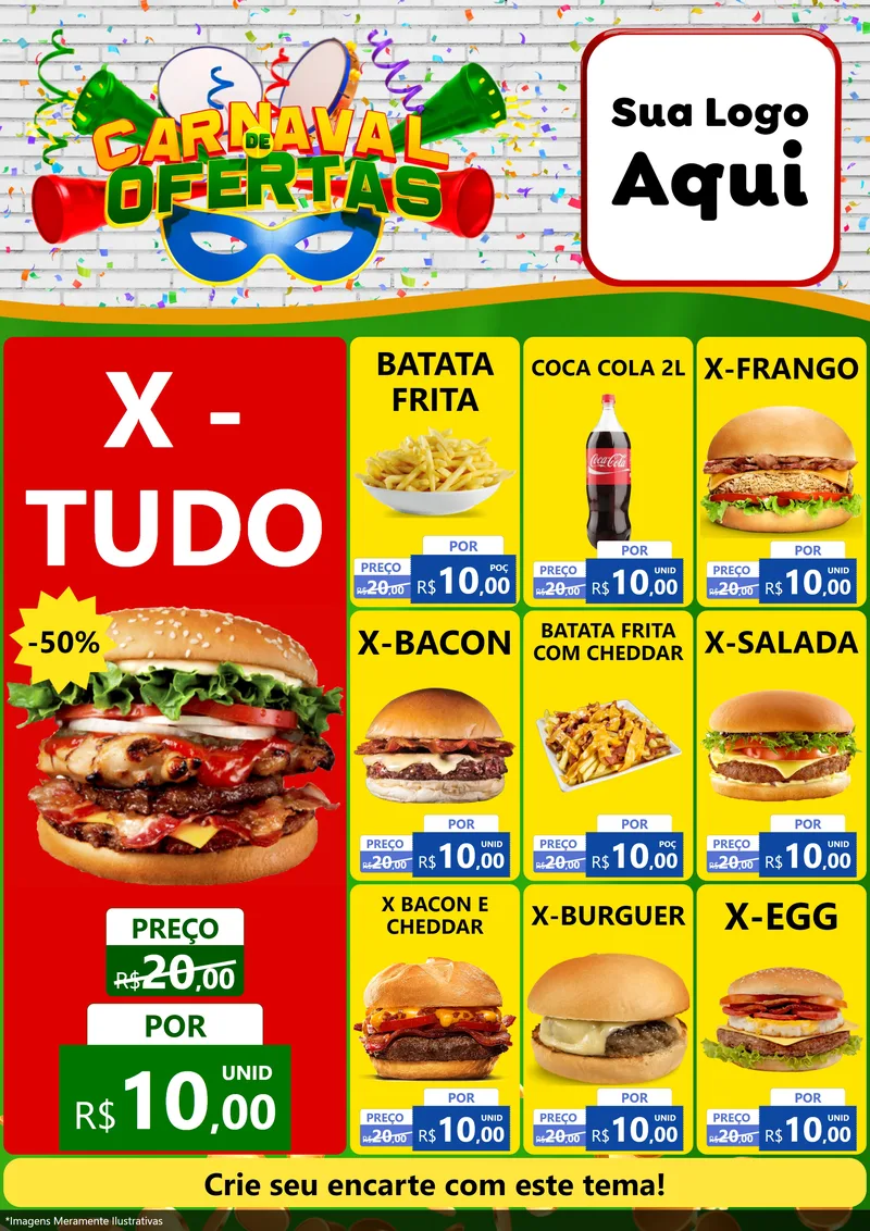 Modelo de Encarte para Encarte A4 Vertical com o tema Carnaval de Ofertas para Hamburgueria
