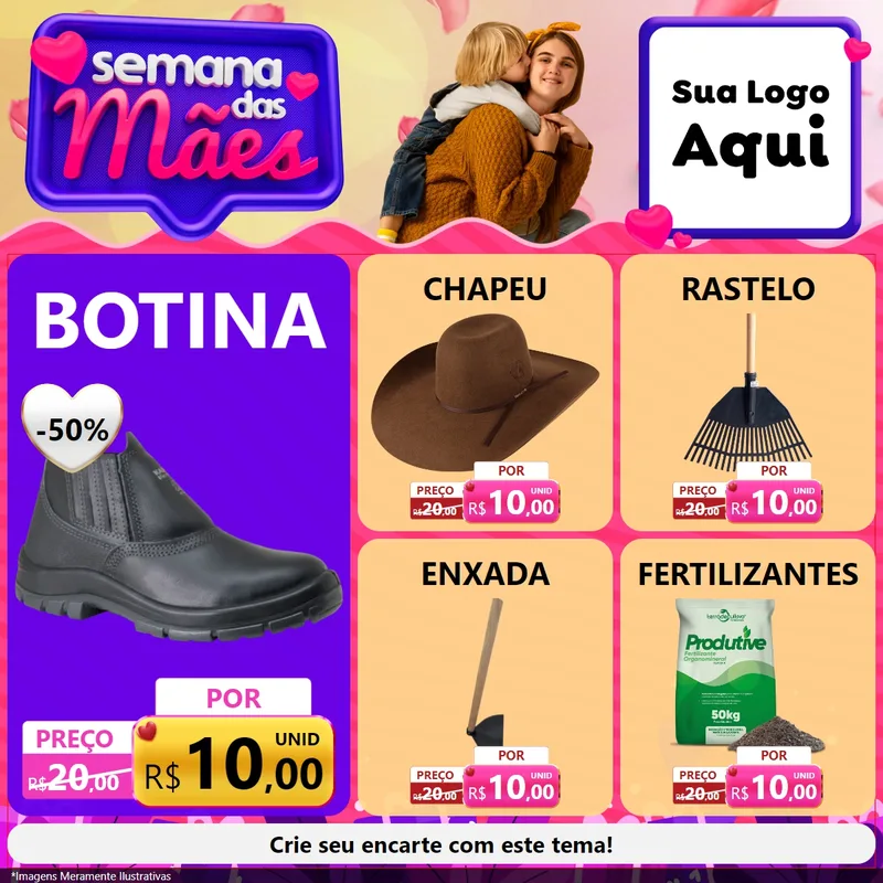 Modelo de Rede Social para Feed Facebook com o tema Semana das Mães para Agropecuária