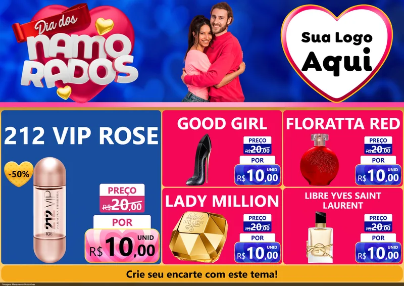 Modelo de Encarte para Encarte A4 Horizontal com o tema Dia dos namorados para Perfumes